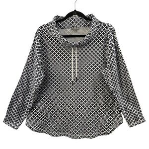 TALBOTS TOP, Size XLP, Blue & White Long Sleeve Stretch Cowl Neck Pullover, NEW.